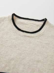 SHEIN Franclia New Casual Loose Minimalist Striped Contrast Color Women Sweater Vest Pullover, Autumn/Winter - Apricot - View 5