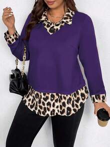 EMERY ROSE Plus Size Women Casual Printed 2 In 1 Shirt - Purple - View 1
