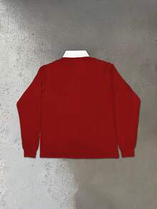 Manfinity Dauomo 男士休闲宽松版型线条图案长袖 Polo 衫 - 紅色 - 查看 2