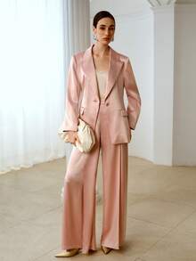 ZEYLAH Quần ống rộng bằng vải satin, lãng mạn cho ngày Valentine. - Hồng - Xem 1