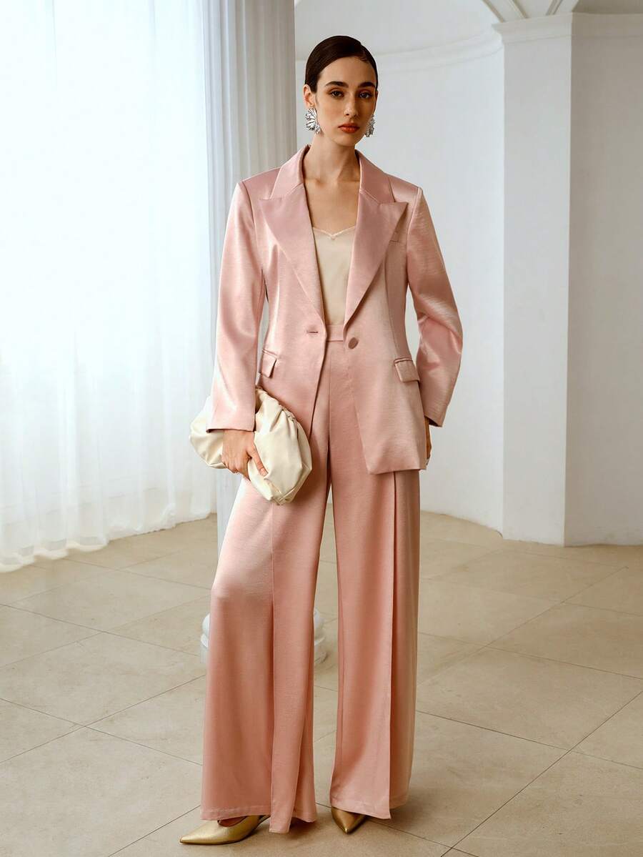 ZEYLAH Quần ống rộng bằng vải satin, lãng mạn cho ngày Valentine. - Hồng - Xem 1