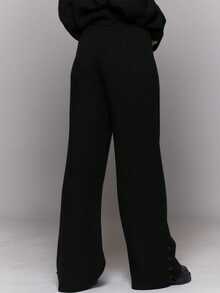 MUSERA 阔腿纽扣细节针织套装裤，冬季外出日常夜游休闲酷炫街头风水洗时尚度假款 - 黑色 - 查看 4