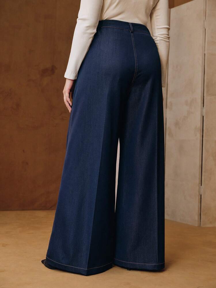 플러스 사이즈 여성 하이 웨이스트 스트레이트 레그 캐주얼 바지