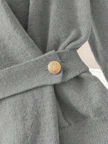 Franclia Women's Elegant High Neck Loose Waist Tie Design Asymmetrical Hem Pullover Sweater, Winter Women Sweaters Gray Sweater Turtle Neck Women Winter Clothes For Women Sweaters - Grey - View 5