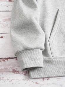 Sudadera con capucha de cierre completo color rojo vino con estampado de corazón y línea de latido cardíaco para uso casual y deportivo - Gris - Ver 5