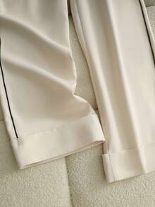 Franclia 女士新款纯色高腰显瘦斜插口袋直筒裤 - 杏色 - 查看 3