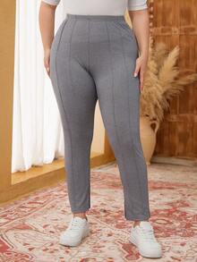 Modelyn 大码女士优雅修身纹理针织打底裤，休闲百搭秋冬款 - 灰色 - 查看 5