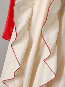 SHEIN Girls' Holiday Burgundy Patchwork Bow Decor Dress - Burgundy - View 6