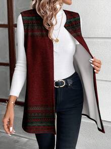 SHEIN LUNE 女士休闲优雅针织常规外套，适合秋冬季穿着 - 紅色 - 查看 3