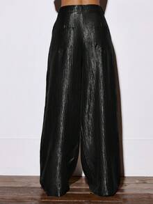 MUSERA Flowy Pleated Wide Leg Plisse Suit Trousers Bottoms Only Occasion Night Out Going Out Winter Sexy Classy Cute - Black - View 5