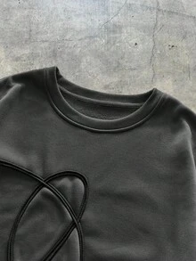 AXEPEAK 男士圆领条纹拼接卫衣，带抽绳腰袋，休闲时尚套装，秋冬款 - 深灰色 - 查看 5