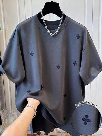 Plus Size Men's Casual Loose Fit Round Neck Short Sleeve T-Shirt, Summer