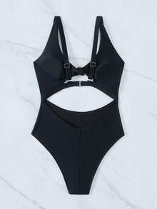 Swim Vcay 2026款黑色优雅无袖纯色高腰可调节肩带连体泳衣，春夏款 - 黑色 - 查看 6