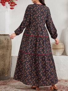Al Najma Plus Size Linen Printed Loose Fit Round Neck Dress, Arabic Style For Women Abaya Plus Size Abaya Dubai - Multicolor - View 2