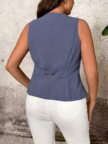 EMERY ROSE Plus Size V-Neck Sleeveless Vest For Women, Slim Fit, Workwear Essential Top - Blue - View 2