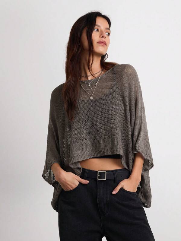 Easelle Women's Solid Color Fashionable And Versatile Everyday Work Sweater, Gray Knitted Top, Holiday Style Autumn And Winter Knitted Top,Sweaters For Women