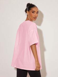 SHEIN BASICS maglietta casual da donna a maniche corte, vestibilità morbida e ampia, spalle scoperte, colore tinta unita, estiva - Rosa Baby - Visualizzare 2