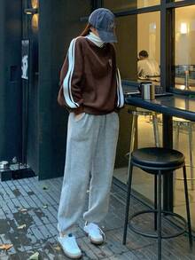 FRIFUL Women's Side Stripe Raglan Sleeve Letter Embroidered Sweatshirt,Long Sleeve Tops,Fall Clothes