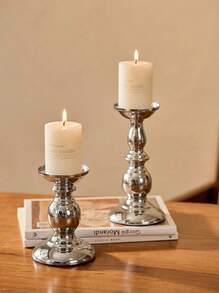 Cirelle 1pc Vintage Iron Candle Holder Decor, Silver Color - Silver - View 1