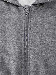 SHEIN ChillGRL 女童白色和灰色连帽拉链休闲运动卫衣和高腰羊毛裤套装 - 深灰色 - 查看 7