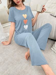 Bộ đồ ngủ 3 món in hình trái tim thường ngày dành cho nữ - Màu xanh bụi bặm - Xem 6
