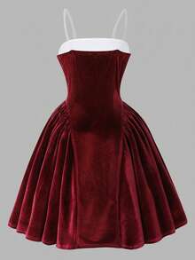 Sparklyn Vestido de fiesta de Navidad para niña preadolescente con dobladillo de paraguas esponjoso de parches, para otoño/invierno - Burdeos - Ver 2