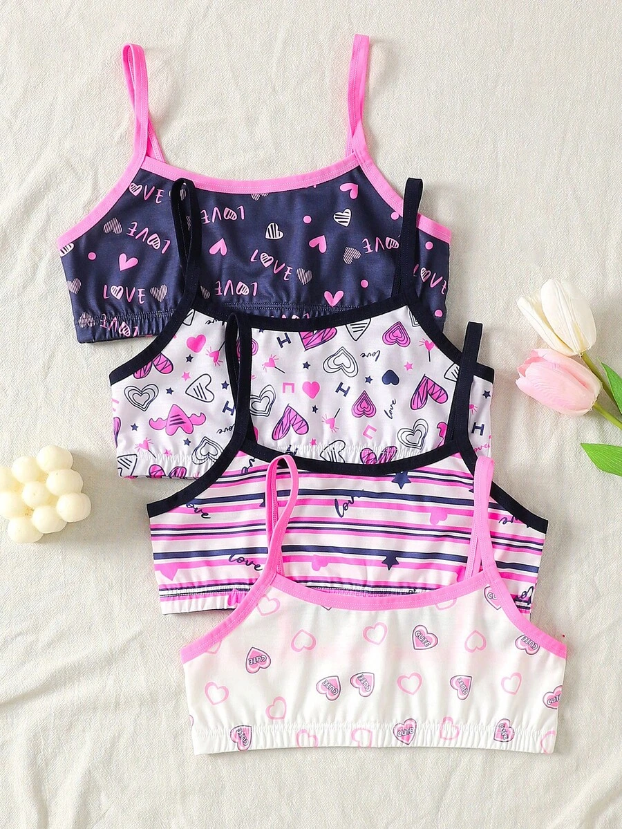SHEIN 4件套彩色爱心图案少女训练文胸 - 彩色 - 查看 1