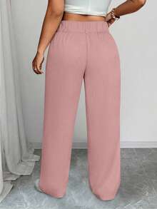 SHEIN PETITE CURVE Quần cạp cao tối giản màu trơn cỡ lớn, mặc thường ngày - Hồng - Xem 2
