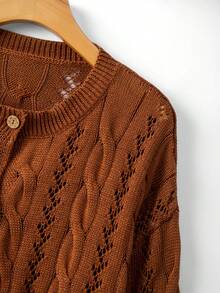 EMERY ROSE Damen Zugband Cut Out Rundhals Minimalistisch Braun Strickjacke, Herbst/Winter