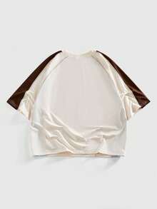 ROMWE MEN Street Life 男士休闲时尚街头通勤字母印花撞色插肩袖宽松T恤，夏季 - 白色 - 查看 2