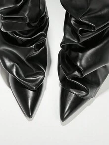 SHUZIA Botas altas hasta la rodilla con tacón sexy y elegante para mujer, con decoración de candado de metal - Negro - Ver 4