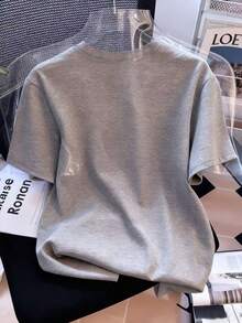 Resyla Women's Fashion Minimalist Diamond Rhinestone Crew Neck T-Shirt - Light Grey - View 2