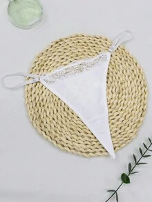 Women Lace Trim G-String Panties Bridallingerie - White - View 5