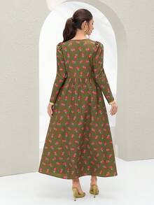 Al Najma Women's Turkish Maxi Dress & Arabic Traditional Abaya Kaftan Jalabiya Dress; Summer Dresses;Black And Green Dress;Udan Rose Print Dress - Green - View 3