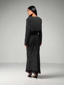MISSGUIDED Polka Dot Two Piece Coordinating Set With Lace Trim Button Front Top And High Waist Maxi Skirt - Black - View 2