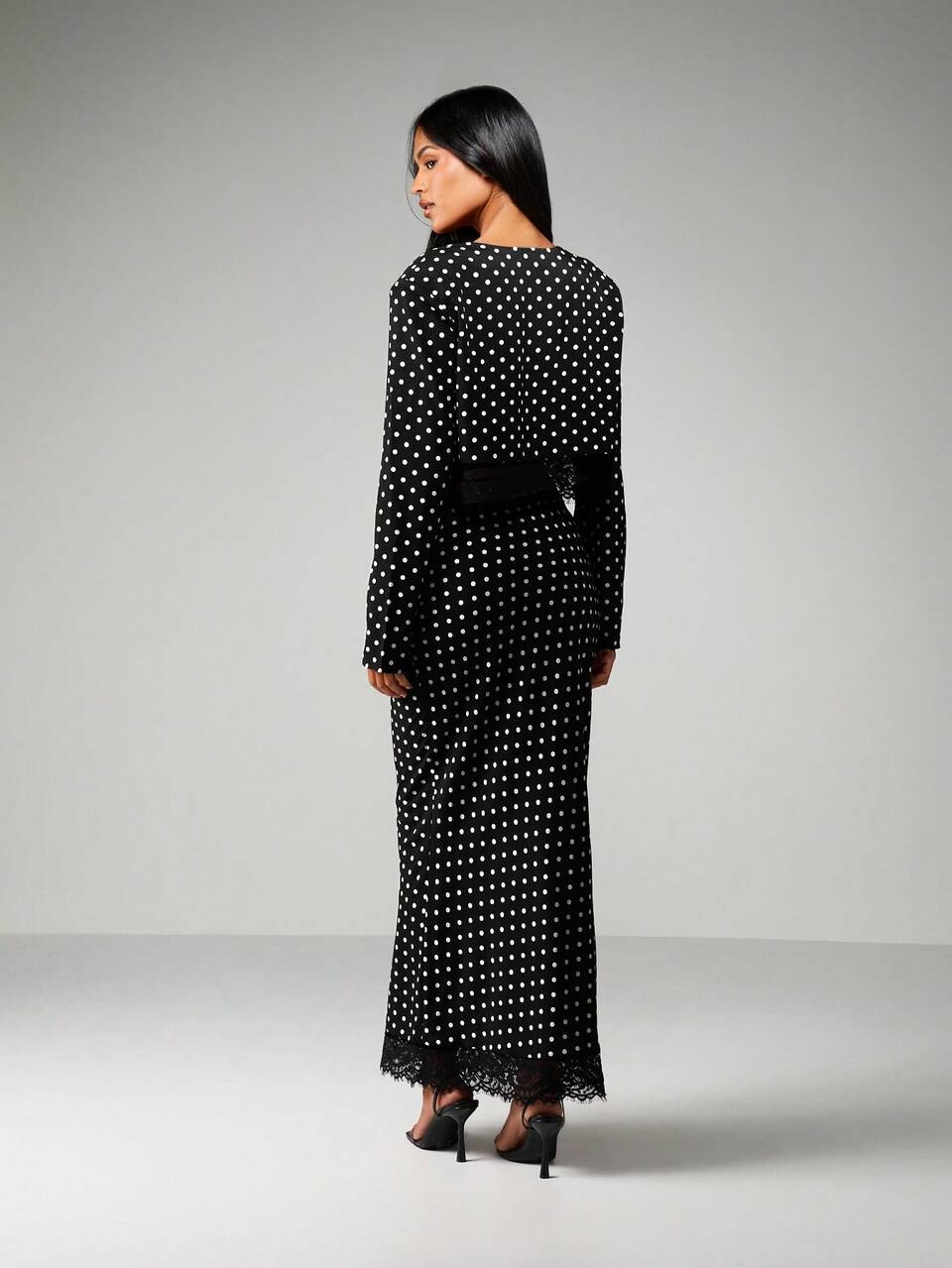 MISSGUIDED Polka Dot Two Piece Coordinating Set With Lace Trim Button Front Top And High Waist Maxi Skirt
