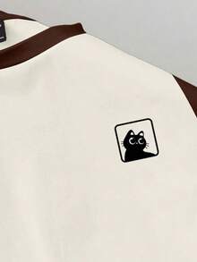 Manfinity Joysei Camiseta de cuello redondo de manga corta de punto para hombres de talla grande, patchwork marrón - Multicolor - Ver 2