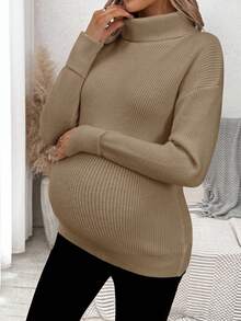 SHEIN 孕妇纯色落肩长袖高领休闲套头毛衣，秋冬季