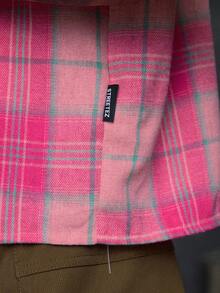 AXEPEAK 多种尺码男士 Polo 领短袖宽松印花侧缝拼布衬衫，街头潮流 - 粉色 - 查看 6