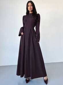 Firerie Women's Elegant Solid Color Pullover Short Sleeve Minimalist Loose Fit Spring/Summer Dress With Bow Tie Back Design, Versatile For Office And Commute,Fashion New Year, Valentine's Day, Party, Spring,Autumn/Winter Burgundy,Spring Dress,New Year, Valentine's Day, Party, Spring Ball,Valentine's Day,Valentine Outfits For Women