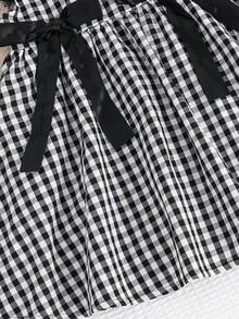 SHEIN 女童蝴蝶结格子休闲连衣裙，适合日常穿着，春夏款 - 黑色 - 查看 6
