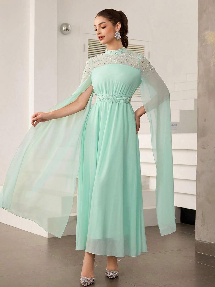Modelyn Váy dài tay bồng bềnh đính đá sang trọng dành cho nữ - Màu xanh Bạc hà - Xem 1
