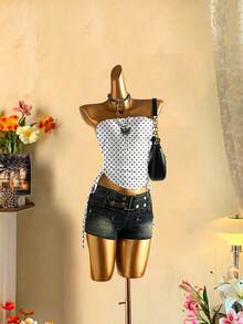 SHEIN EZwear 女士休闲抹胸上衣，侧边抽绳 - 白色 - 查看 6