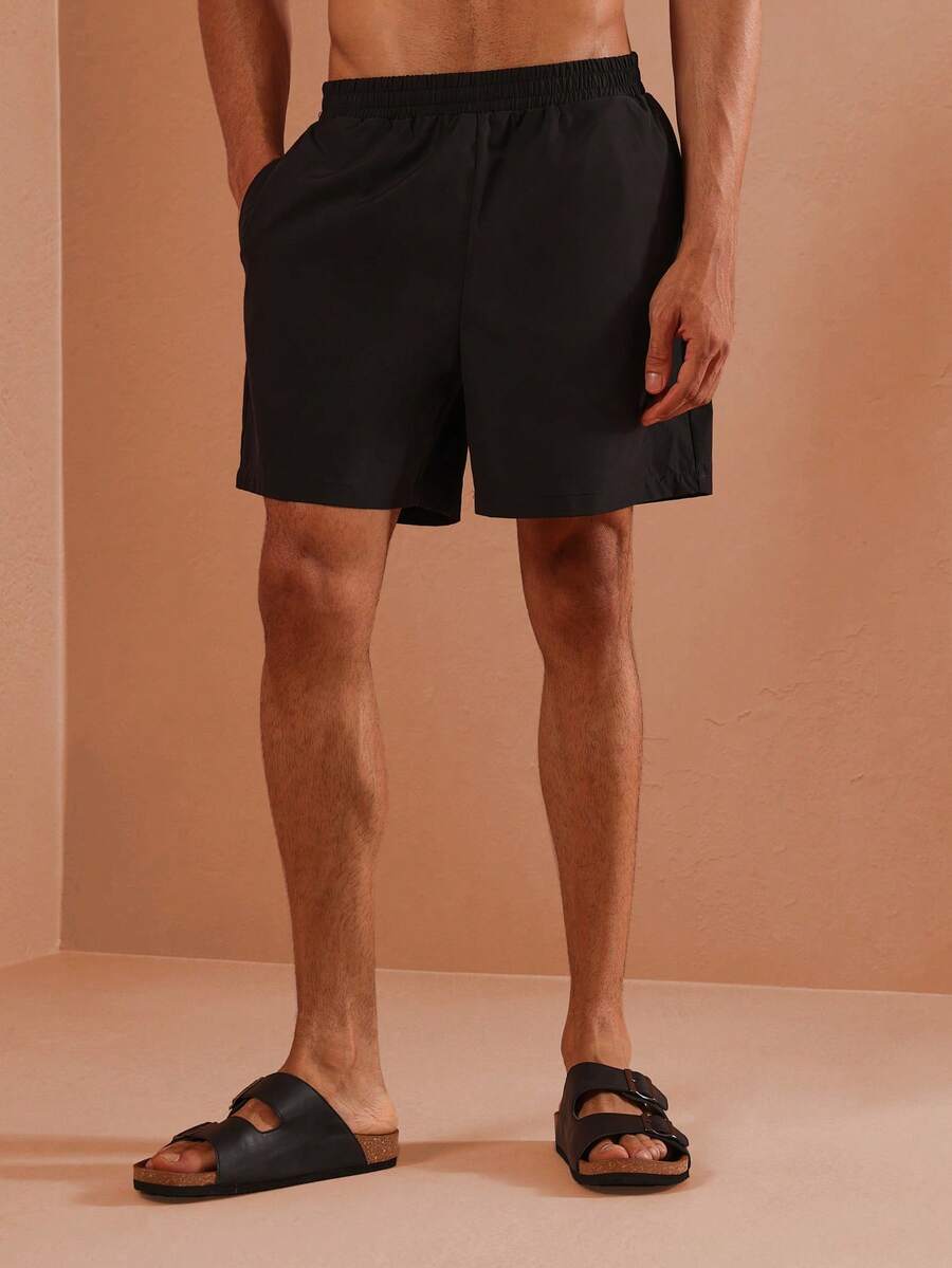 SUMWON 沙滩泳裤运动泳池短裤度假休闲沙滩短裤轻薄夏季沙滩装冲浪运动休闲水上运动 - 黑色 - 查看 1