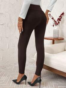 SHEIN Clasi Women's Thermal Fabric Pants, Suitable For Commuting And Casual Wear, Autumn/Winter - Brown - View 2