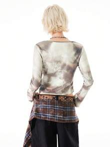Bloopia Blusa de mujer con estampado integral, cuello redondo, manga larga - Multicolor - Ver 2