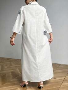 Modelyn Robe décontractée à col brodé à œillets - Blanc - Voir 2