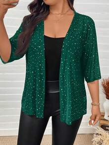 SHEIN LUNE Áo khoác lưới mỏng đính đá Rhinestone cỡ lớn cho nữ Lễ Tạ ơn, Quần áo Giáng sinh, Áo đi chơi đêm giao thừa, Trang phục công sở, Tiệc tùng, Trang phục thường ngày cho phụ nữ, Phong cách quý tộc, Ngày lễ tình nhân, Tình yêu/Người yêu vào mùa thu/đông - Màu xanh lá cây đậm - Xem 7