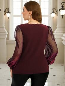 Gownix 大码女式紫色扎染拼接金属箔衬衫 - 酒紅色 - 查看 2