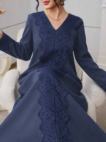 Al Najma Váy ren xanh lá cây phong cách Ả Rập thường ngày dành cho nữ - Màu xanh bụi bặm - Xem 6